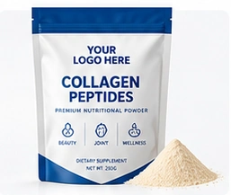 Illustrative collagen powder packaging with YOUR LOGO HERE placeholder